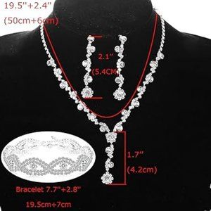 Women Necklace and Earring set for Wedding with Crystal Bracelet  Bridesmaid